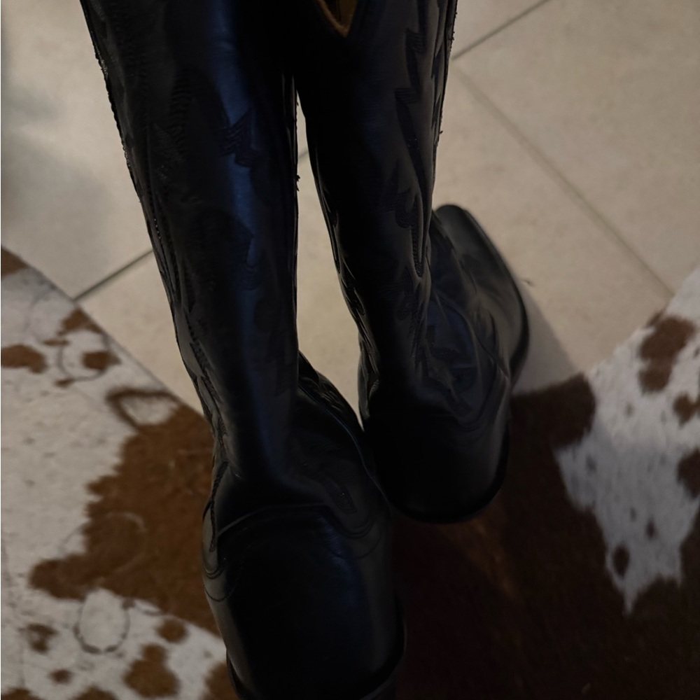 VINTAGE OLD WEST WESTERN COWGIRL Black Western Cowboy Boots - Picture 6 of 7